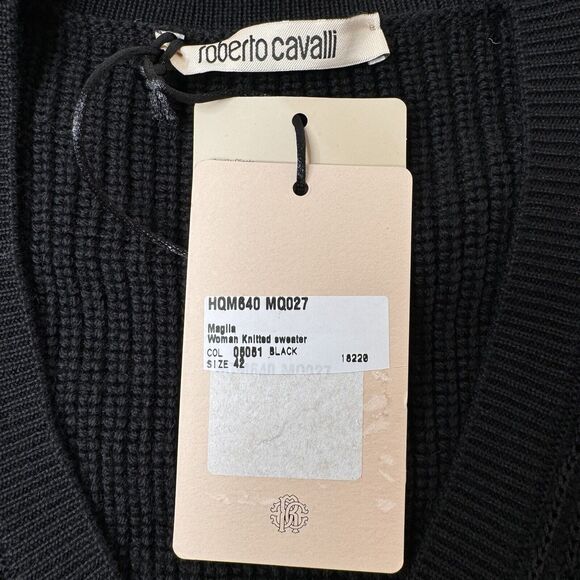 Roberto Cavalli Sweater Wool Blend Cut Out Waist Black Rib Knit IT 42 - Picture 10 of 12
